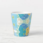 青と黄色の水彩花柄 カフェラテマグ (正面)