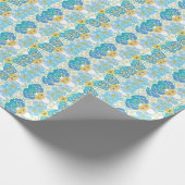 青と黄色の水彩花柄 ラッピングペーパー (角)