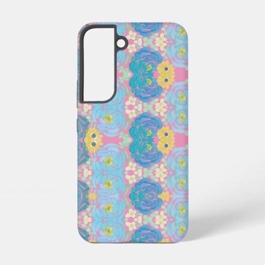 青と黄色の水彩花柄 SAMSUNG GALAXYケース (裏面)