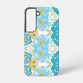 青と黄色の水彩花柄 SAMSUNG GALAXY S22ケース