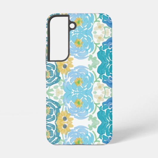 青と黄色の水彩花柄 SAMSUNG GALAXYケース (裏面)