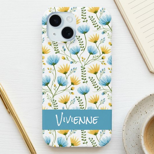 青と黄色の水彩野の花の名前 Case-Mate iPhoneケース
