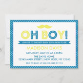 青と黄色の水玉模様オ男の子ベイビーシャワー 招待状 (正面)