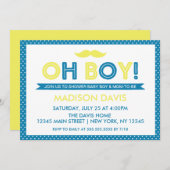 青と黄色の水玉模様オ男の子ベイビーシャワー 招待状 (正面/裏面)