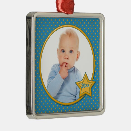 青と黄色の水玉模様フォトプレミアムオーナメント メタルオーナメント (右)