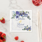 青と黄色の水色のフローラ結婚のナプキン スタンダードカクテルナプキン (インサイチュ)