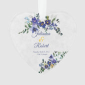 青と黄色の水色のフローラ結婚の オーナメント (正面)