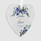 青と黄色の水色のフローラ結婚の オーナメント (正面)