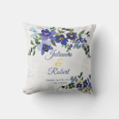 青と黄色の水色のフローラ結婚の クッション (正面)