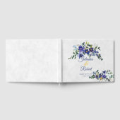 青と黄色の水色のフローラ結婚の ゲストブック (全面)