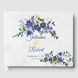 青と黄色の水色のフローラ結婚の ゲストブック