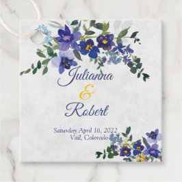 青と黄色の水色のフローラ結婚の フェイバータグ