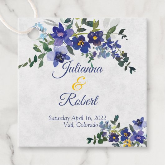 青と黄色の水色のフローラ結婚の フェイバータグ (正面)