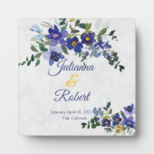 青と黄色の水色のフローラ結婚の フォトプラーク (正面)