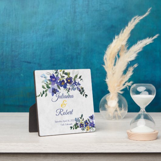 青と黄色の水色のフローラ結婚の フォトプラーク (インサイチュ)