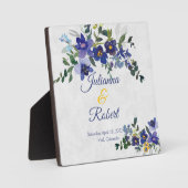 青と黄色の水色のフローラ結婚の フォトプラーク (正面)