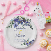 青と黄色の水色のフローラ結婚の ペーパープレート (パーティー)