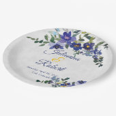 青と黄色の水色のフローラ結婚の ペーパープレート (アングル)