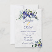 青と黄色の水色のフローラ結婚の 招待状 (正面)