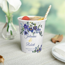 青と黄色の水色のフローラ結婚の 紙コップ