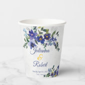 青と黄色の水色のフローラ結婚の 紙コップ (正面)