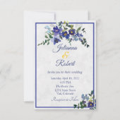青と黄色の水色のフローラ結婚のinvitati 招待状 (正面)