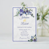 青と黄色の水色のフローラ結婚のinvitati 招待状 (スタンド正面)