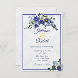青と黄色の水色のフローラ結婚のinvitati 招待状