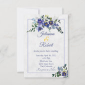 青と黄色の水色のフローラ結婚のinvitati 招待状 (正面)