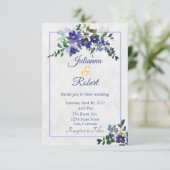 青と黄色の水色のフローラ結婚のinvitati 招待状 (スタンド正面)