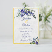青と黄色の水色のフローラ結婚のinvitati 招待状 (スタンド正面)