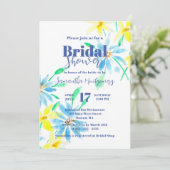 青と黄色の水色の花のブライダルシャワー 招待状 (スタンド正面)