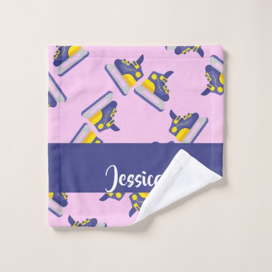 青と黄色の氷のスケートで滑る靴 ウォッシュタオル (ウォッシュタオル)