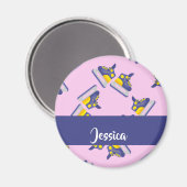 青と黄色の氷のスケートで滑る靴 マグネット (正面/裏面)