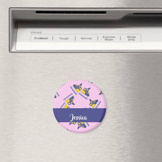 青と黄色の氷のスケートで滑る靴 マグネット (インサイチュ (食洗機))