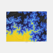 青と黄色の氷結晶パターン フリースブランケット (正面(横))