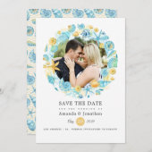 青と黄色の海の生き物の結婚式写真 セーブザデート (正面/裏面)