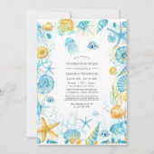 青と黄色の海の生活お祝いの写真 招待状 (正面)