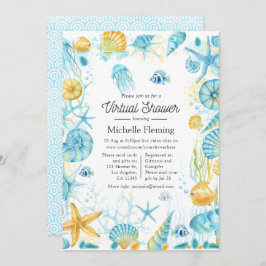 青と黄色の海の生活バーチャルシャワー 招待状