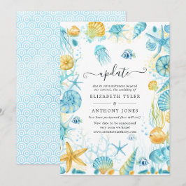 青と黄色の海の生物 ウェディング アップデート 招待状