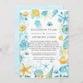 青と黄色の海減ら生結婚客 案内状 (正面/裏面)