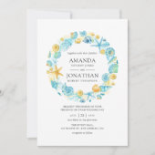 青と黄色の海結婚の命 招待状 (正面)