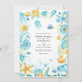 青と黄色の海結婚の命 招待状 (正面)
