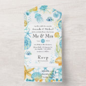 青と黄色の海航海の生結婚命 オールインワン招待状 (内側)