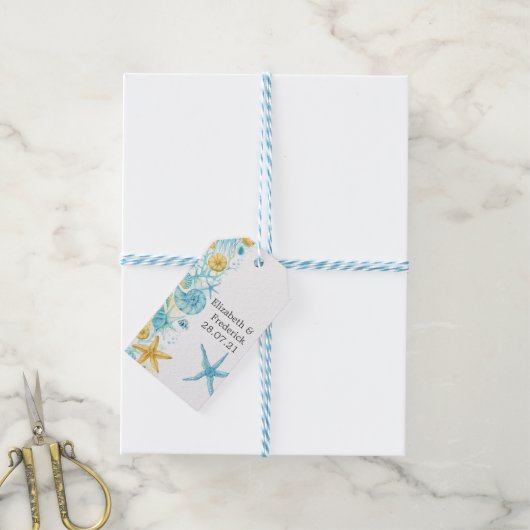 青と黄色の海航海の生結婚命 ギフトタグ (より糸付き)