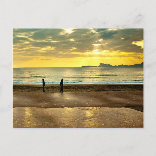 青と黄色の海辺の風景 ポストカード (正面)