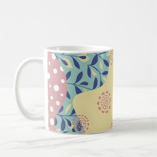 青と黄色の混合メディアジオメトリ コーヒーマグカップ (左)