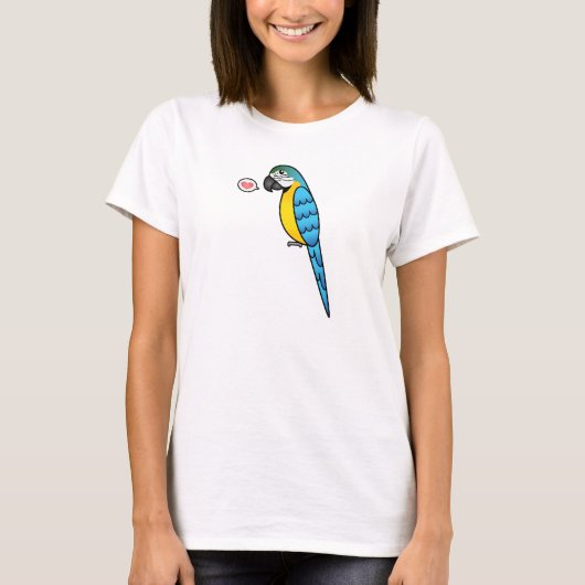 青と黄色の漫画ルリコンゴウインコ 鳥の愛 Tシャツ (正面)