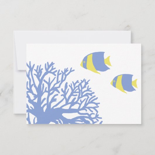 青と黄色の熱帯サンゴの結婚式のrsvp 出欠カード (裏面)