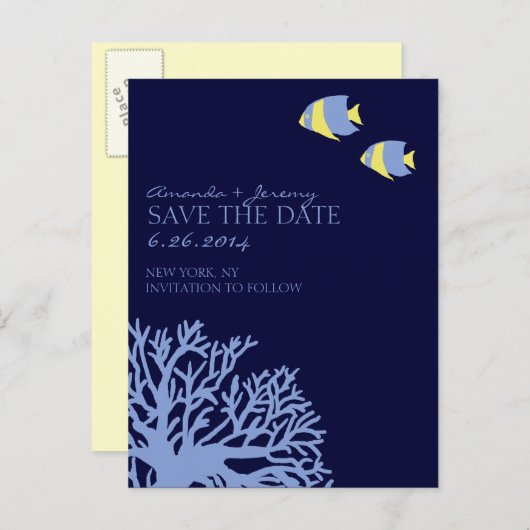 青と黄色の熱帯魚の保存日 案内ポストカード (正面/裏面)